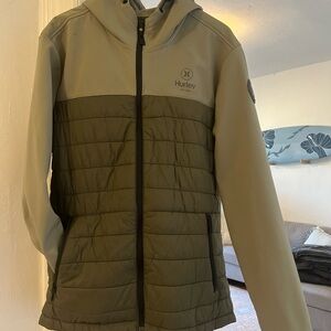 Hurley Olive Green Water Resistant Jacket with hood